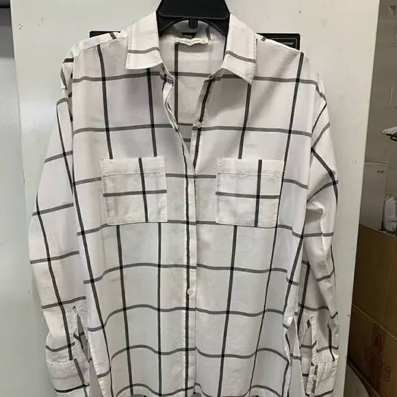 Abercrombie & Fitch blouse white grey checks small - Picture 3 of 8